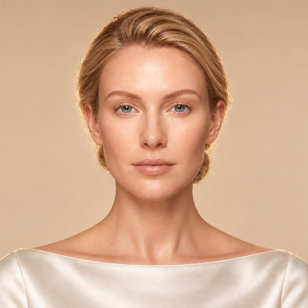 Illustrative portrait of a fictional model used to select treatment areas.