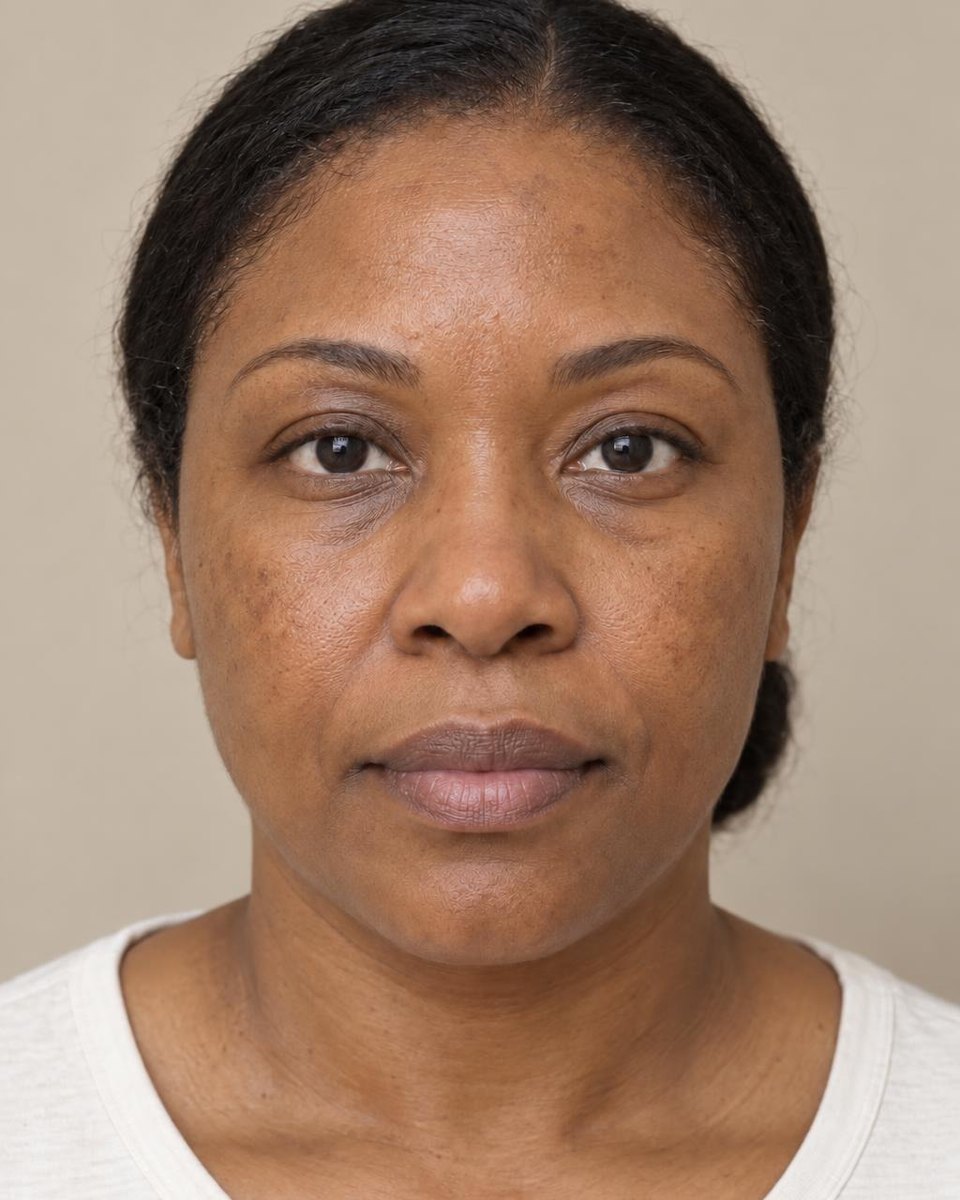 After: a woman in her forties with deep brown skin (AI-generated demo image).