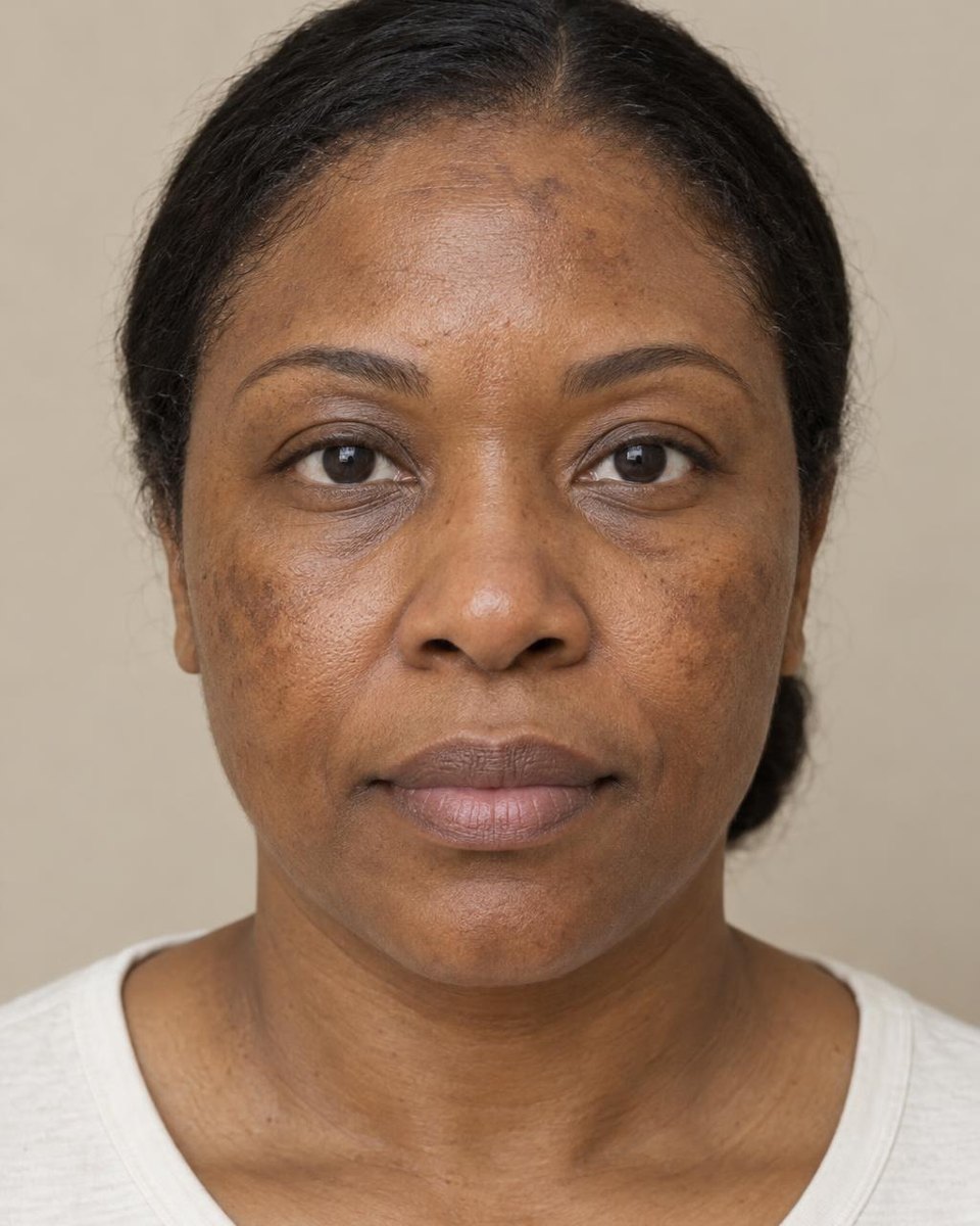 Before: a woman in her forties with deep brown skin (AI-generated demo image).